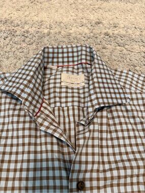 Eton Slim Fit Blue & Brown Plaid Dress Shirt Size 16 / 41
